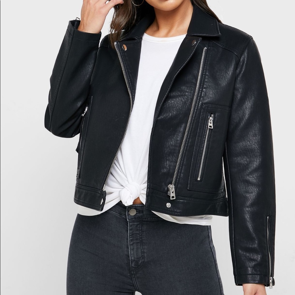 TOPSHOP PETITE Faux Leather Biker Jacket